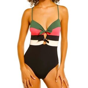 Colorblock Bow-Front One-Piece Swimsuit